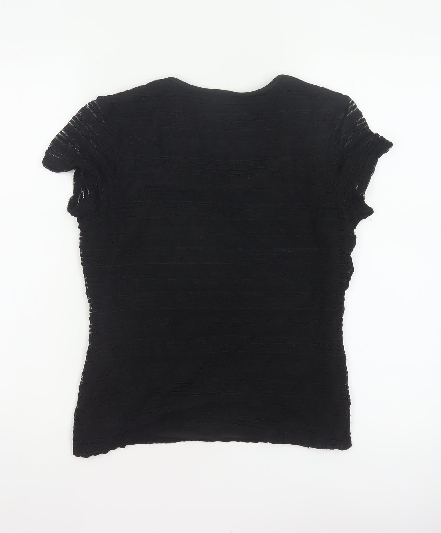 Precis Petite Women Black S Fitted Sheer Knit Scoop Neck Top
