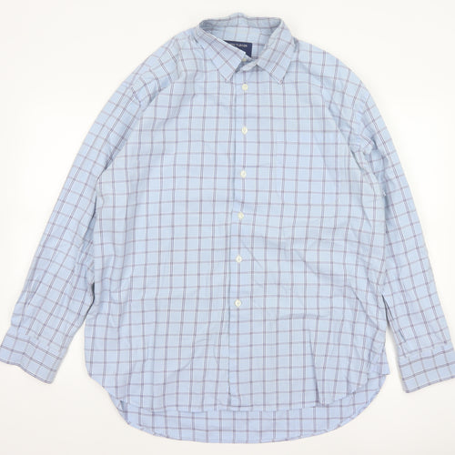 Joseph Turner Men's Blue L Pure Cotton Check Long Sleeve Button-Up Shirt