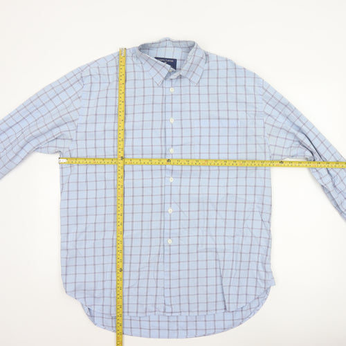 Joseph Turner Men's Blue L Pure Cotton Check Long Sleeve Button-Up Shirt