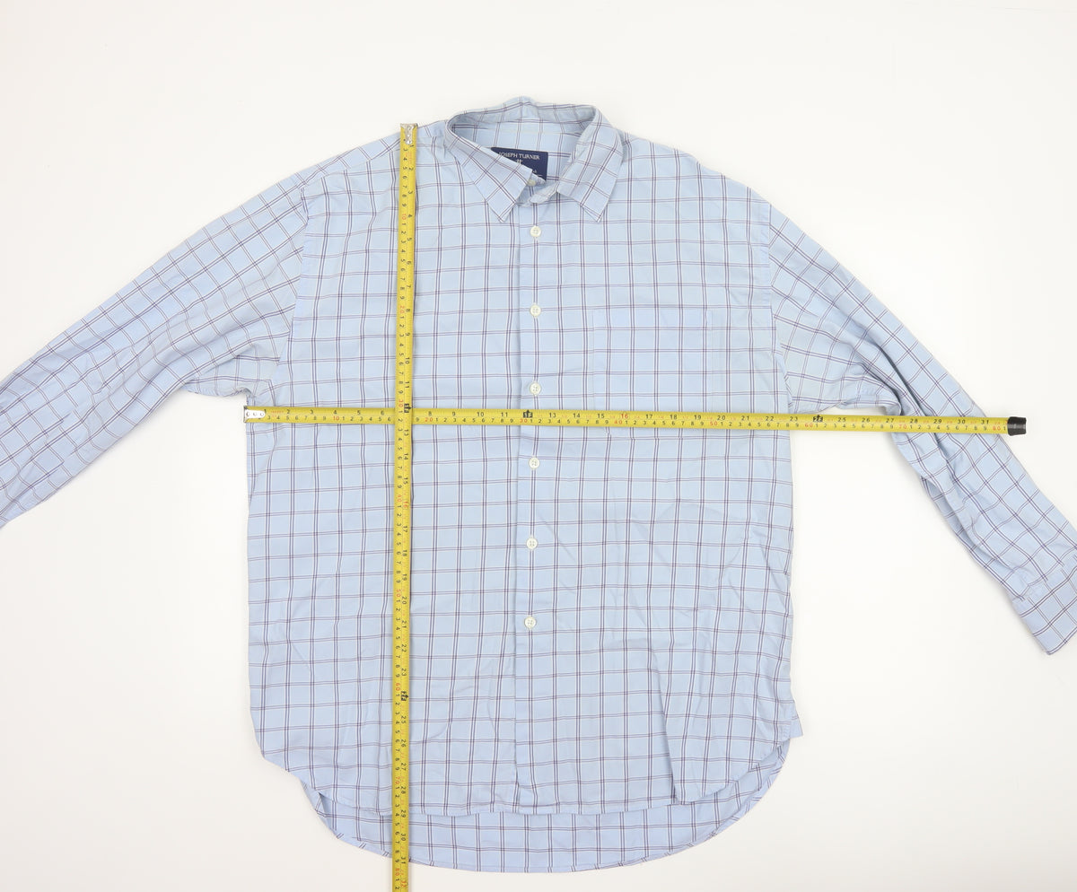 Joseph Turner Men's Blue L Pure Cotton Check Long Sleeve Button-Up Shirt