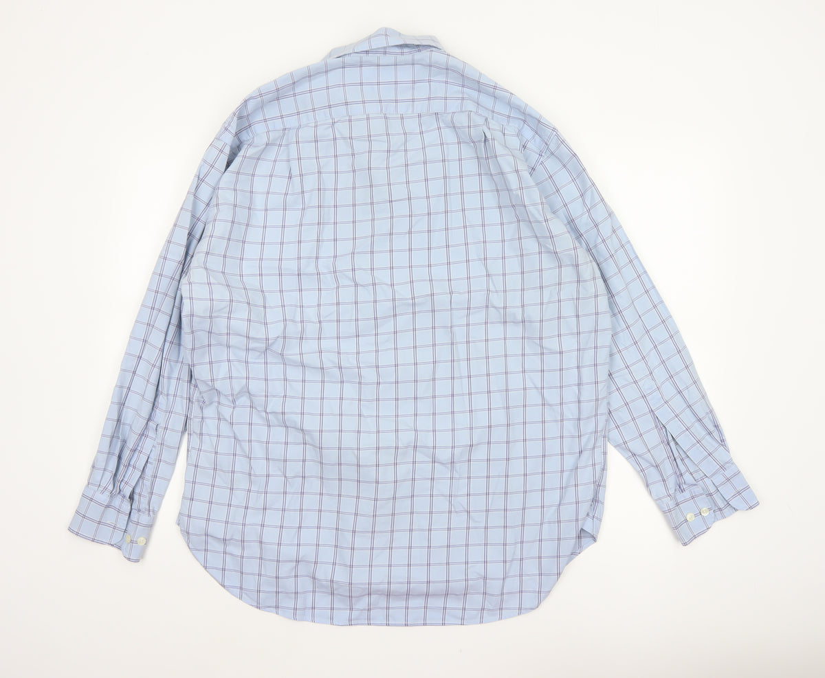 Joseph Turner Men's Blue L Pure Cotton Check Long Sleeve Button-Up Shirt
