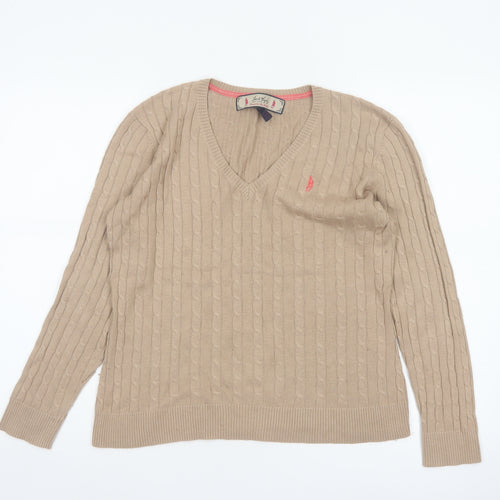 Jack Murphy Women’s Beige UK 14 Cable Knit V-Neck Jumper