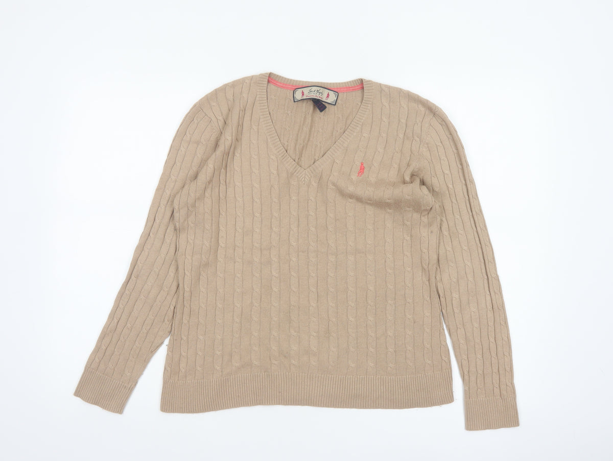 Jack Murphy Women’s Beige UK 14 Cable Knit V-Neck Jumper