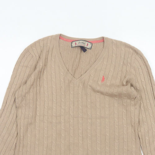 Jack Murphy Women’s Beige UK 14 Cable Knit V-Neck Jumper
