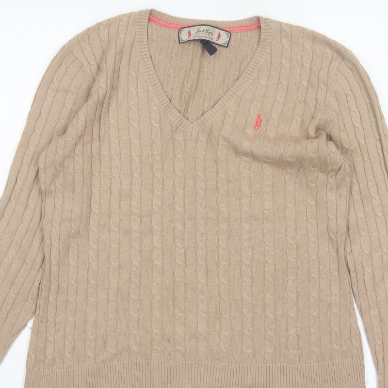 Jack Murphy Women’s Beige UK 14 Cable Knit V-Neck Jumper