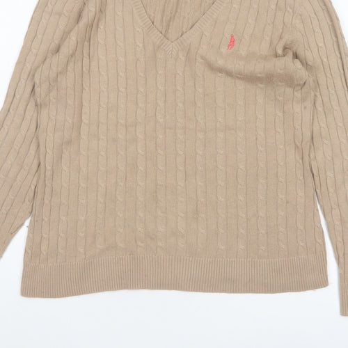 Jack Murphy Women’s Beige UK 14 Cable Knit V-Neck Jumper