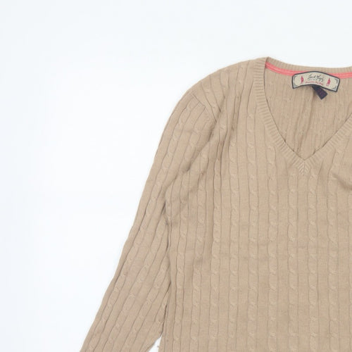 Jack Murphy Women’s Beige UK 14 Cable Knit V-Neck Jumper