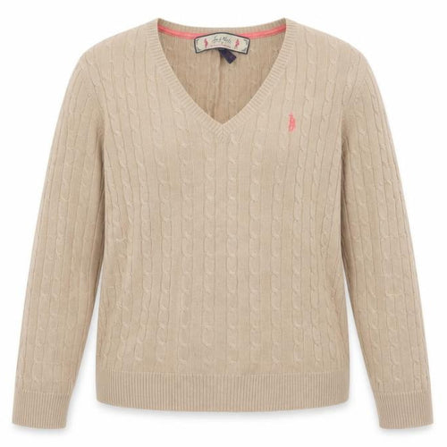 Jack Murphy Women’s Beige UK 14 Cable Knit V-Neck Jumper