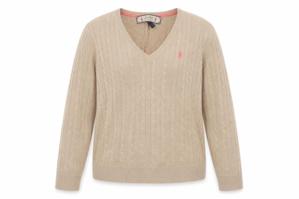 Jack Murphy Women’s Beige UK 14 Cable Knit V-Neck Jumper