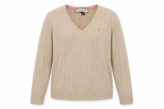 Jack Murphy Women’s Beige UK 14 Cable Knit V-Neck Jumper