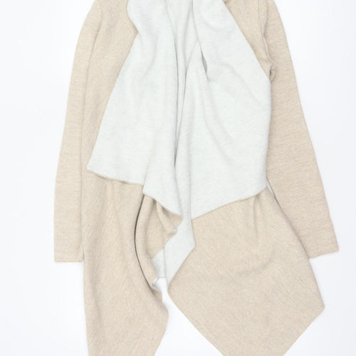 Zara Women Beige S Open Front Waterfall Knit Cardigan Long Sleeve
