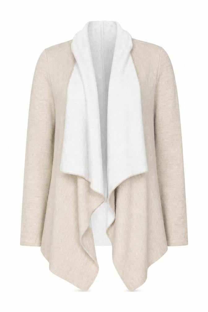 Zara Women Beige S Open Front Waterfall Knit Cardigan Long Sleeve