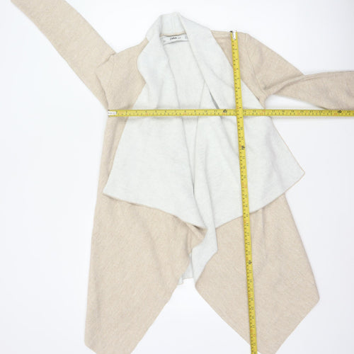 Zara Women Beige S Open Front Waterfall Knit Cardigan Long Sleeve