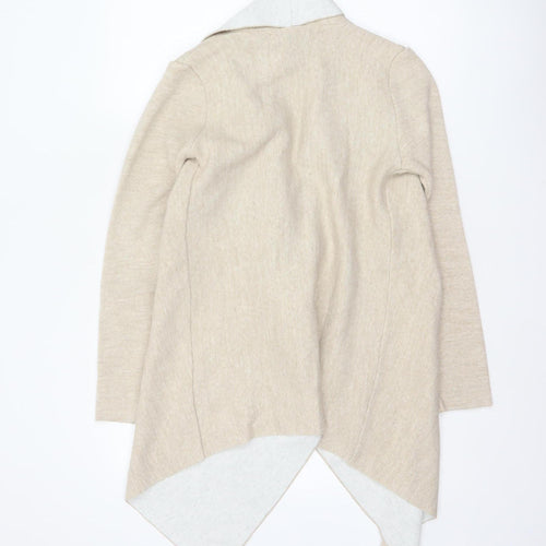 Zara Women Beige S Open Front Waterfall Knit Cardigan Long Sleeve