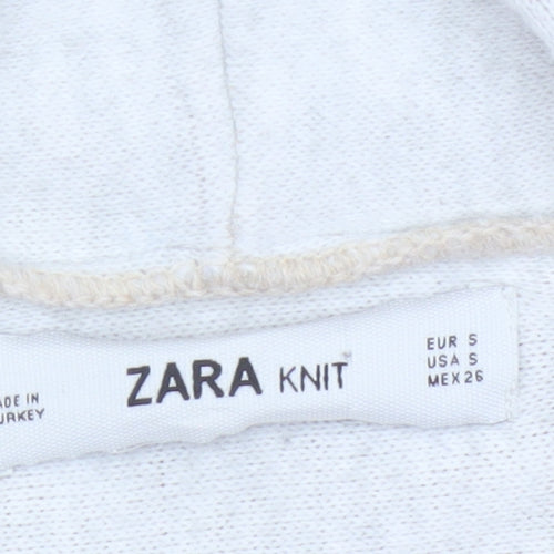 Zara Women Beige S Open Front Waterfall Knit Cardigan Long Sleeve