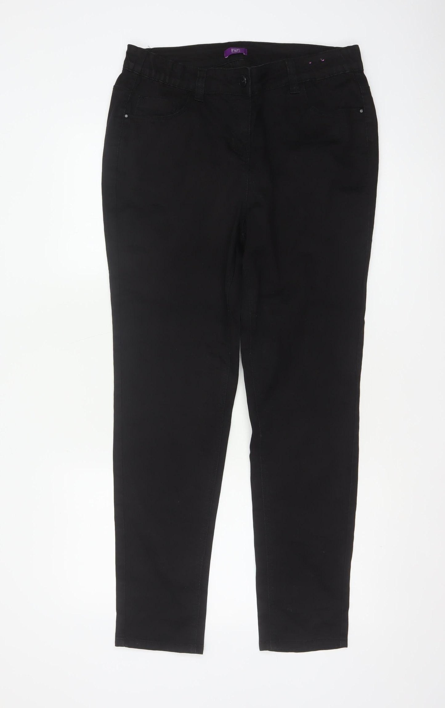 F&F Women Black UK 16 Straight Leg Stretch Jeans Mid Rise