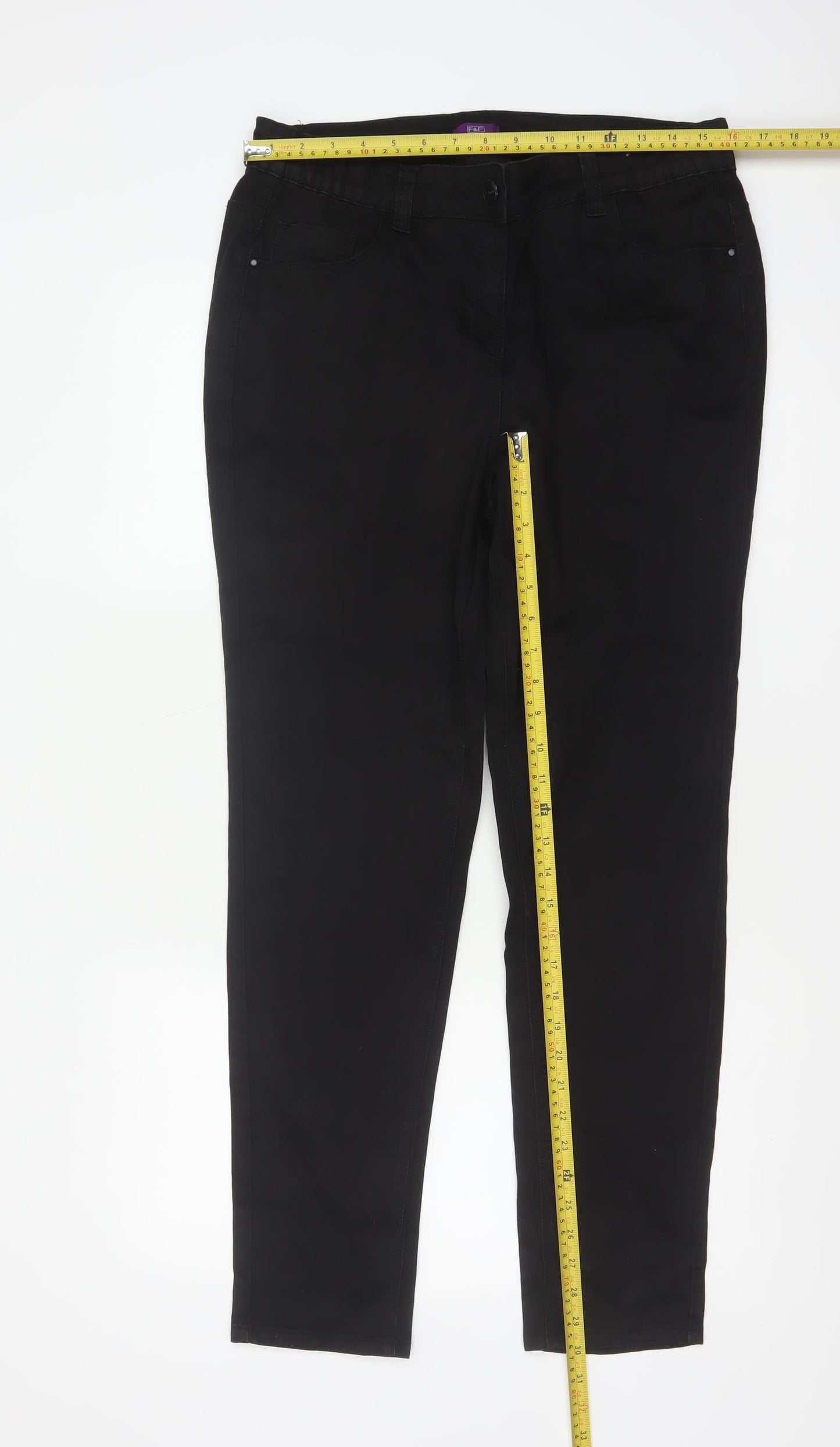 F&F Women Black UK 16 Straight Leg Stretch Jeans Mid Rise