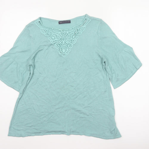 Marks & Spencer Women Green UK 14 Knit Bell Sleeve Crochet Blouse