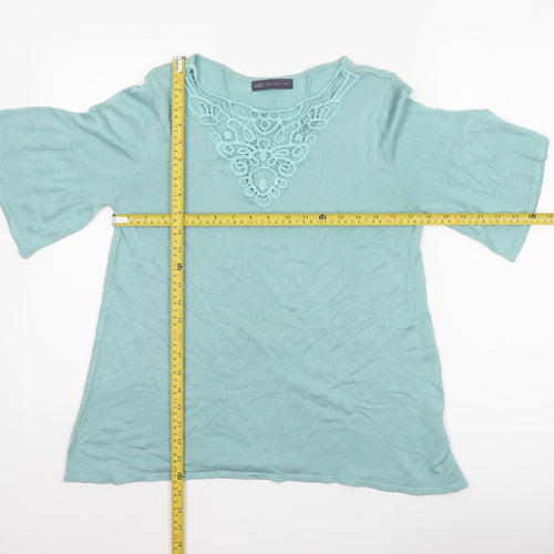 Marks & Spencer Women Green UK 14 Knit Bell Sleeve Crochet Blouse