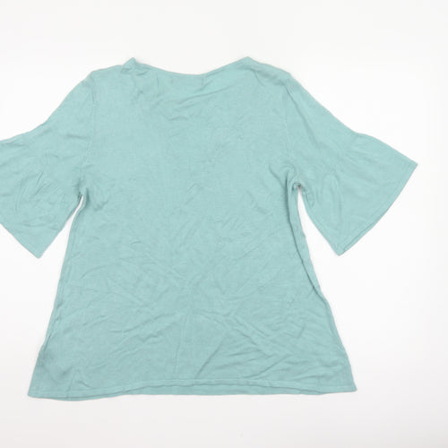 Marks & Spencer Women Green UK 14 Knit Bell Sleeve Crochet Blouse