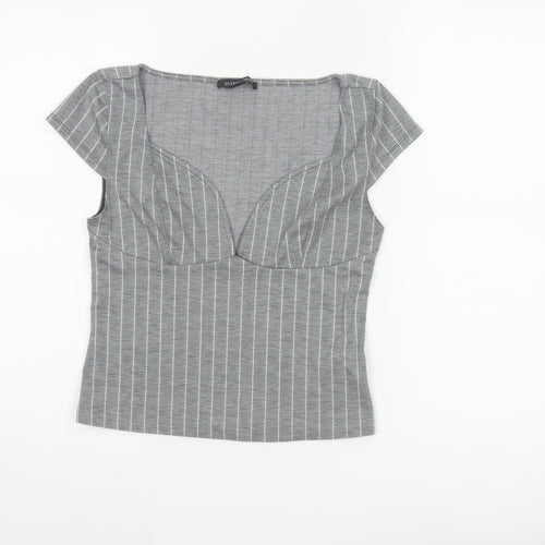 Silence + Noise Women Grey Striped Wrap Jersey Blouse Size S