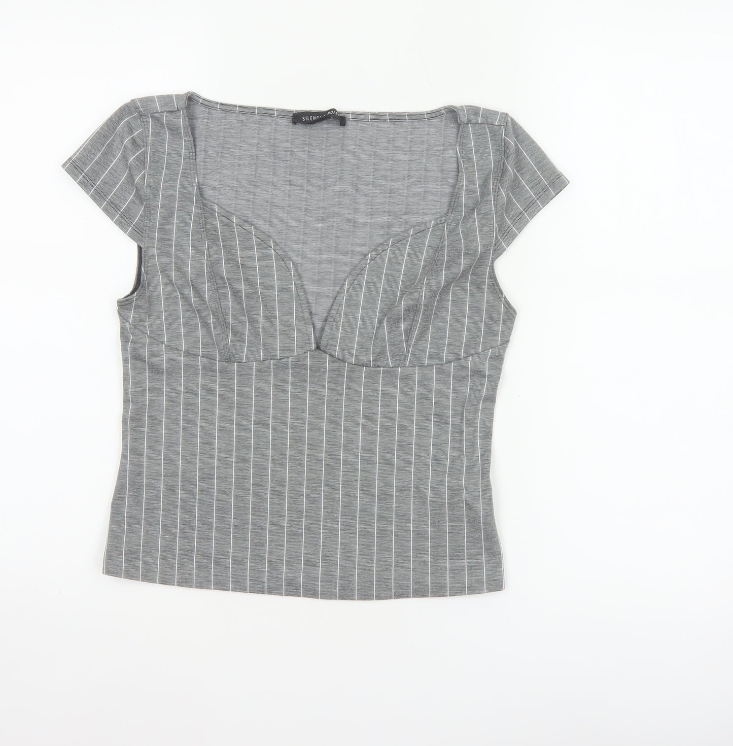 Silence + Noise Women Grey Striped Wrap Jersey Blouse Size S