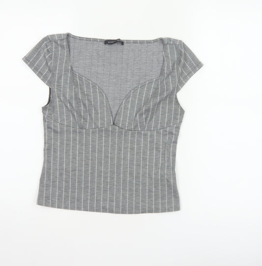 Silence + Noise Women Grey Striped Wrap Jersey Blouse Size S