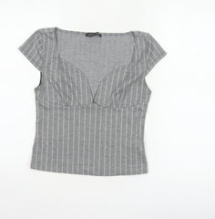 Silence + Noise Women Grey Striped Wrap Jersey Blouse Size S