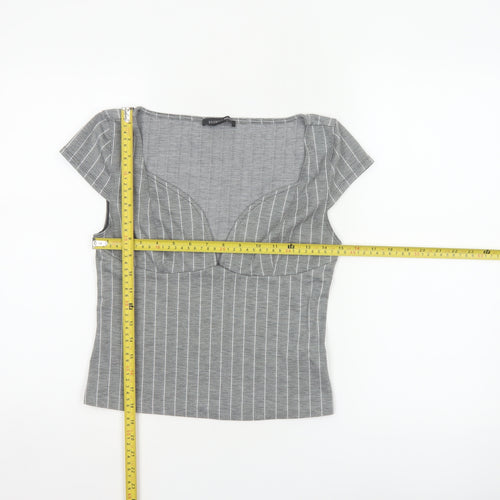 Silence + Noise Women Grey Striped Wrap Jersey Blouse Size S