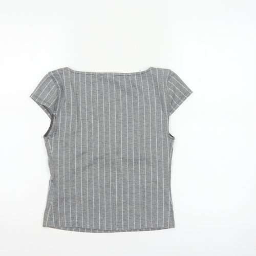Silence + Noise Women Grey Striped Wrap Jersey Blouse Size S