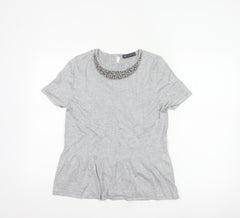 Marks and Spencer Women Grey UK 14 Beaded Knit Short Sleeve Peplum Top