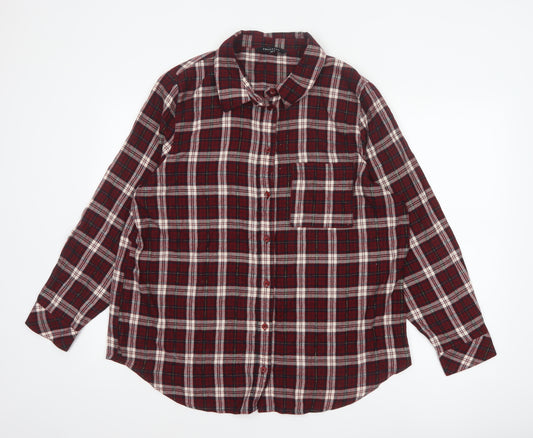 Peacocks Women Red Plaid Button-Up Shirt UK 18 Long Sleeve Metallic