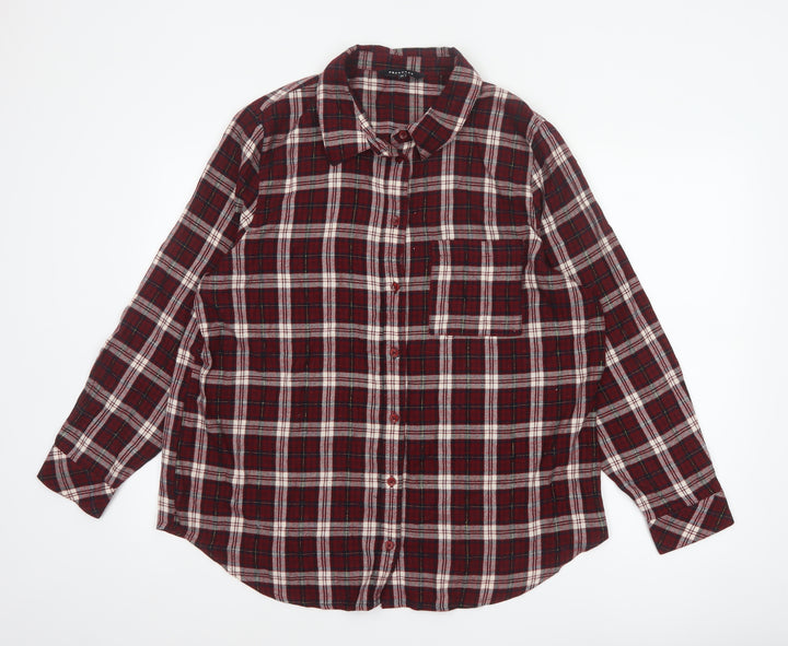 Peacocks Women Red Plaid Button-Up Shirt UK 18 Long Sleeve Metallic