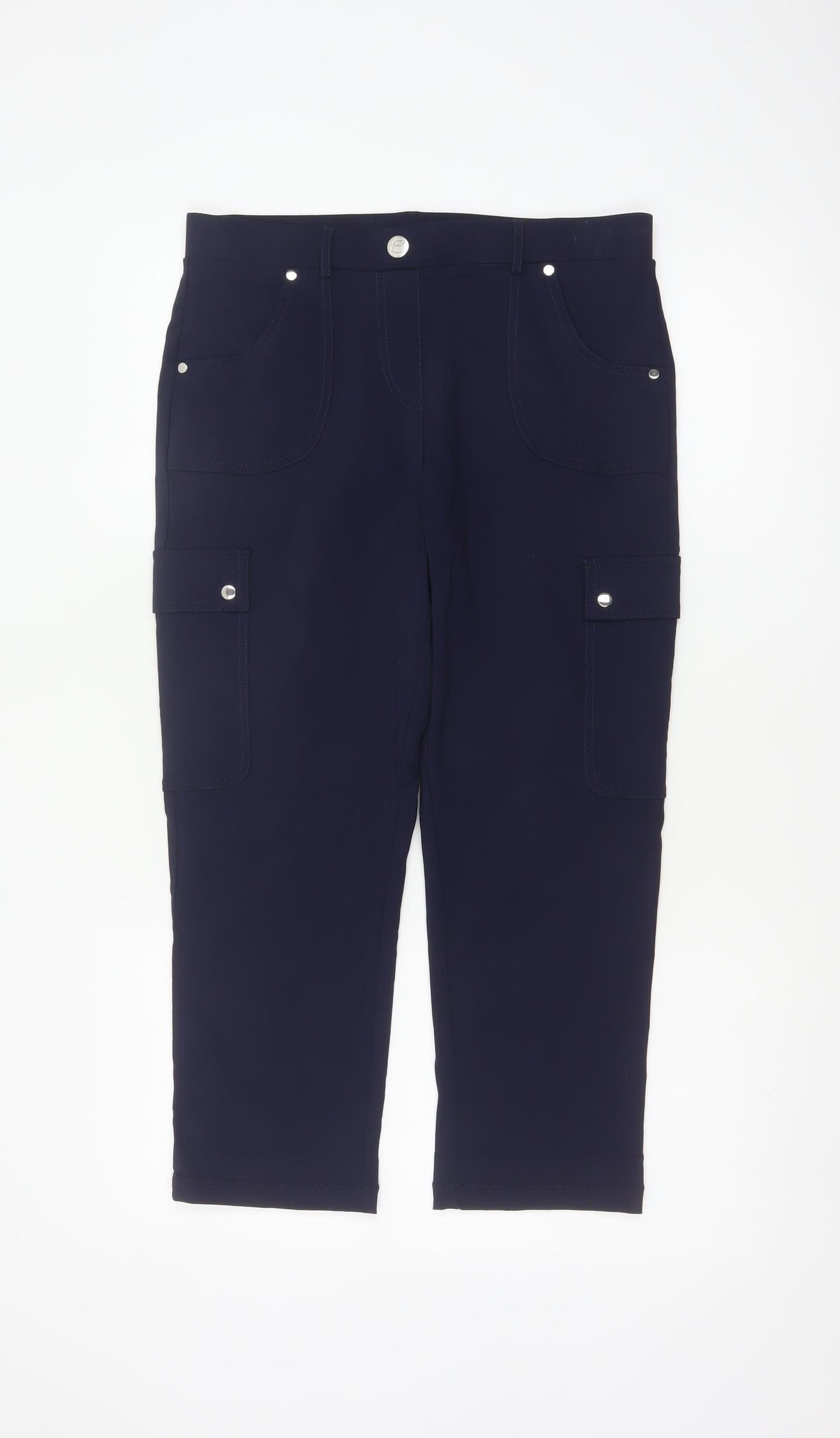 Enrico Women Blue Size 12 Straight Leg Stretch Cargo Trousers