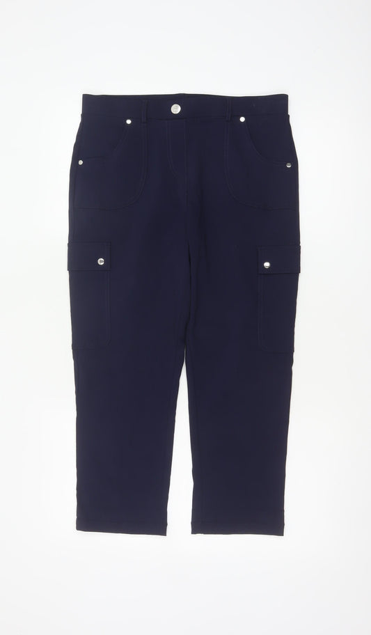 Enrico Women Blue Size 12 Straight Leg Stretch Cargo Trousers