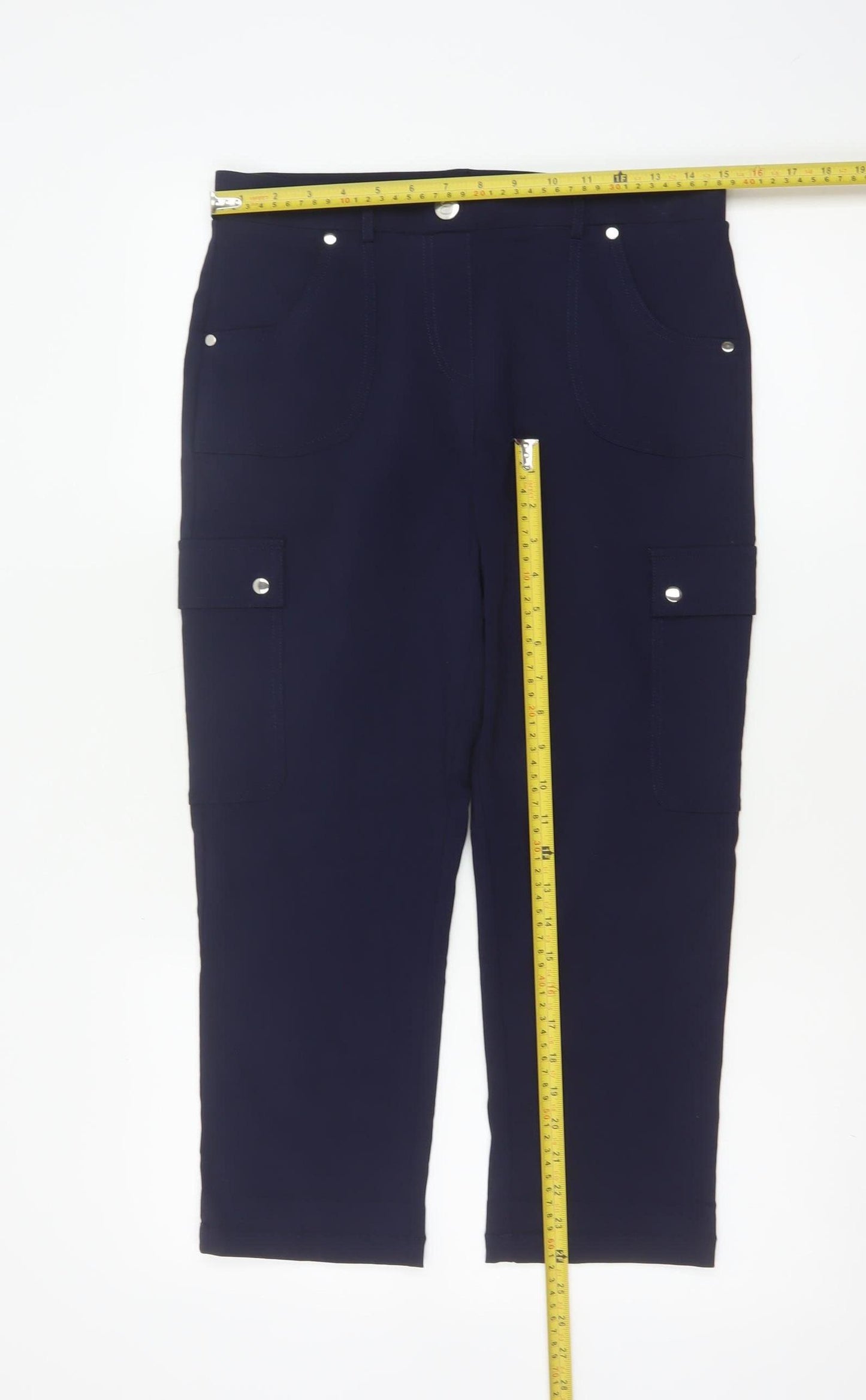 Enrico Women Blue Size 12 Straight Leg Stretch Cargo Trousers