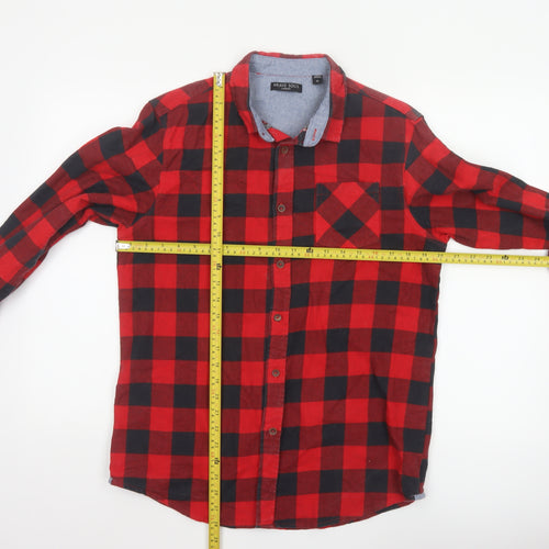 Brave Soul Men’s Red Black Check Cotton Button-Up Shirt Size M