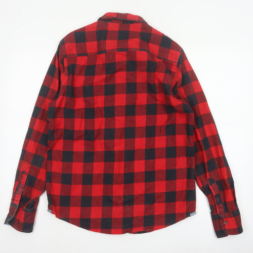 Brave Soul Men’s Red Black Check Cotton Button-Up Shirt Size M
