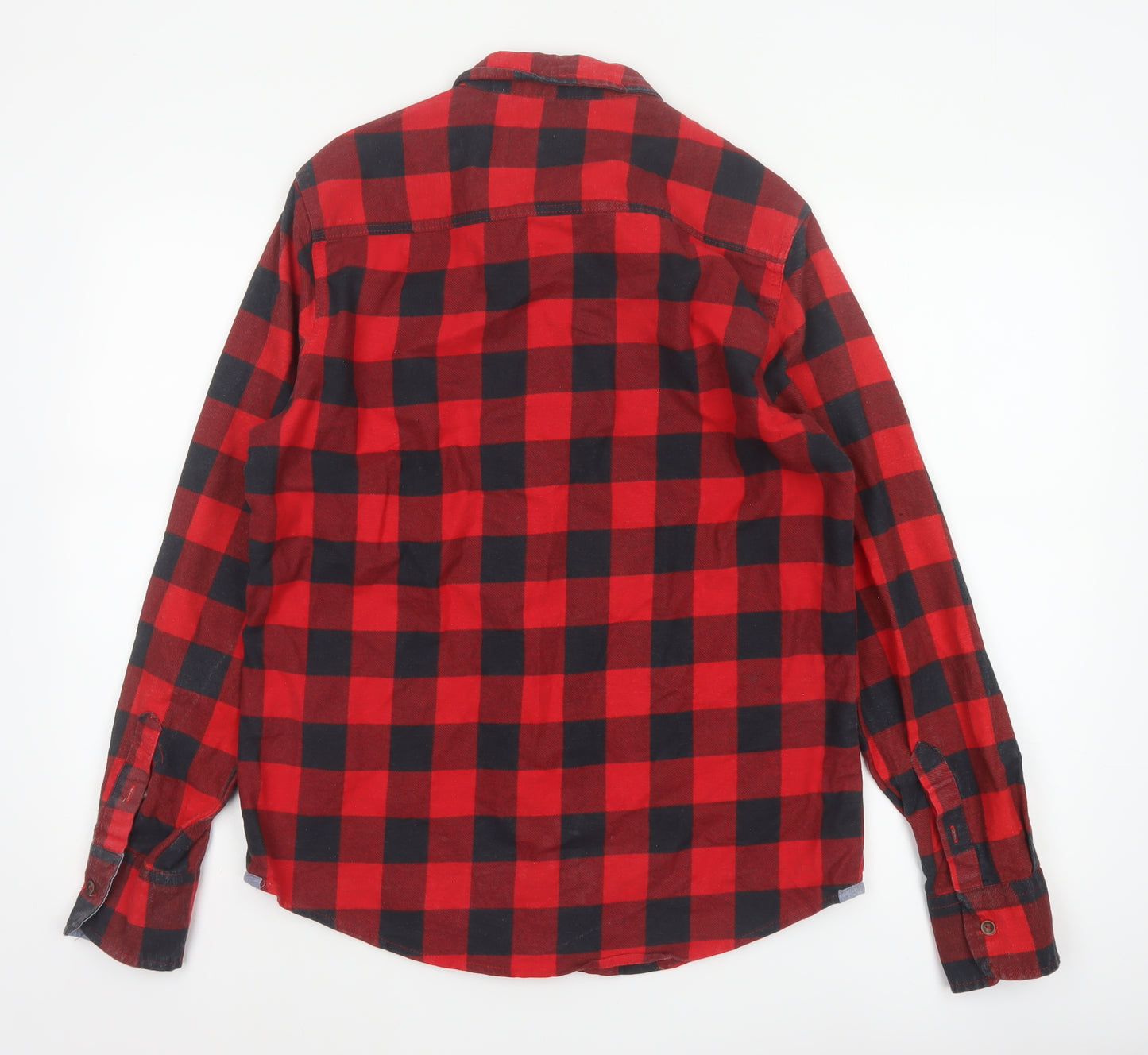Brave Soul Men’s Red Black Check Cotton Button-Up Shirt Size M
