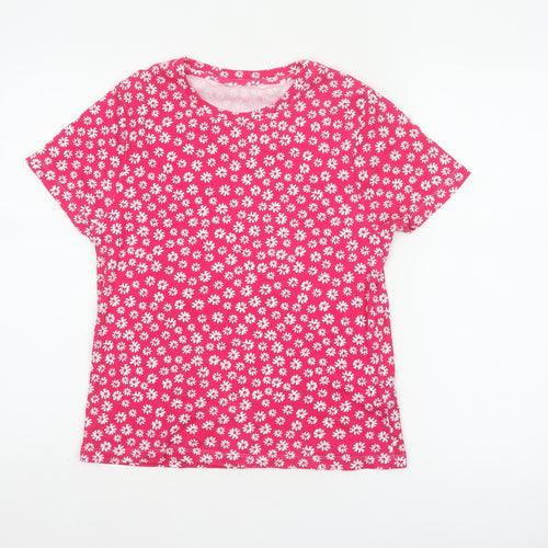 Marks and Spencer Women Pink Floral Cotton Jersey T-Shirt UK 14
