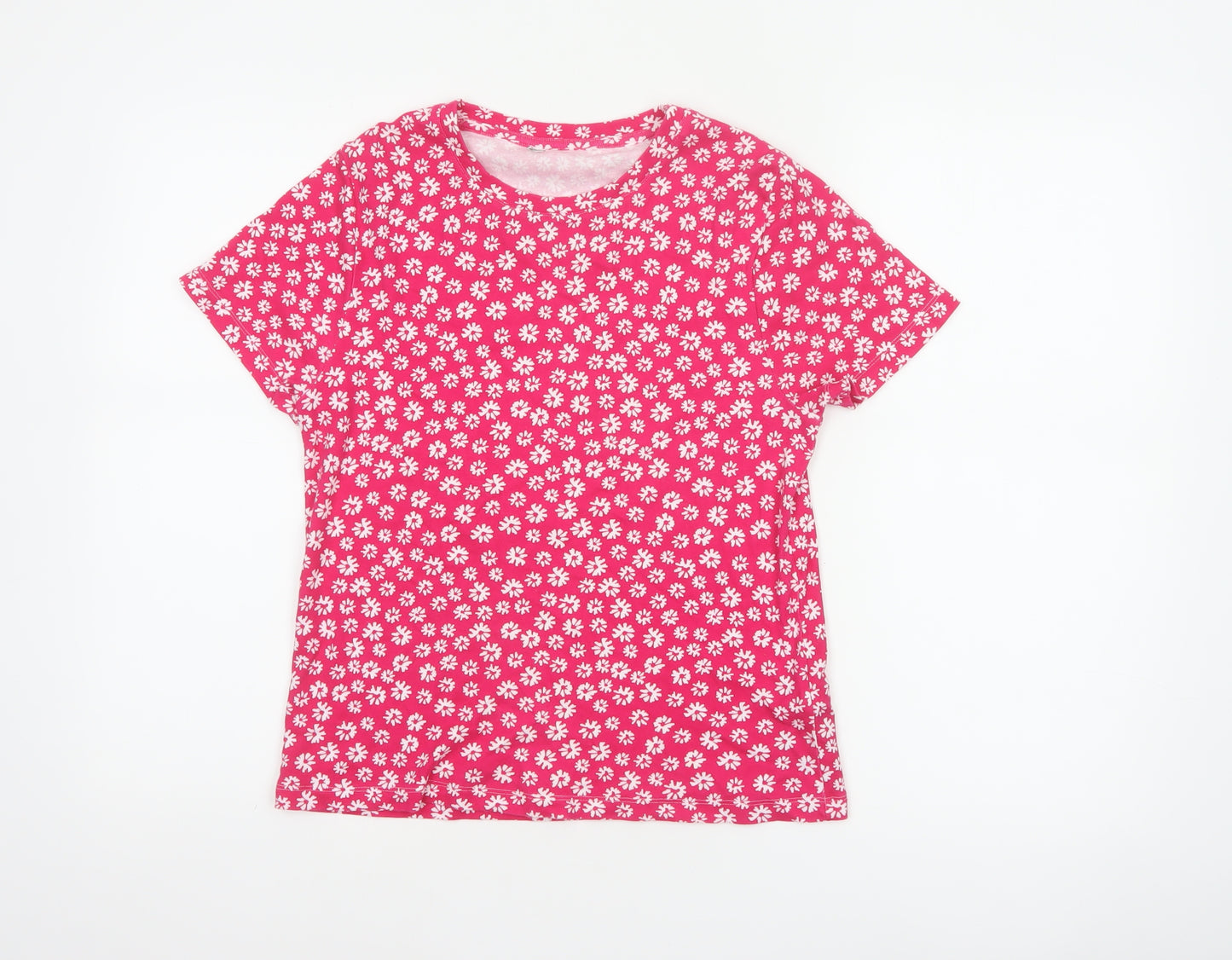 Marks and Spencer Women Pink Floral Cotton Jersey T-Shirt UK 14