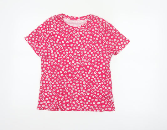 Marks and Spencer Women Pink Floral Cotton Jersey T-Shirt UK 14