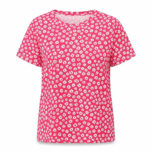 Marks and Spencer Women Pink Floral Cotton Jersey T-Shirt UK 14