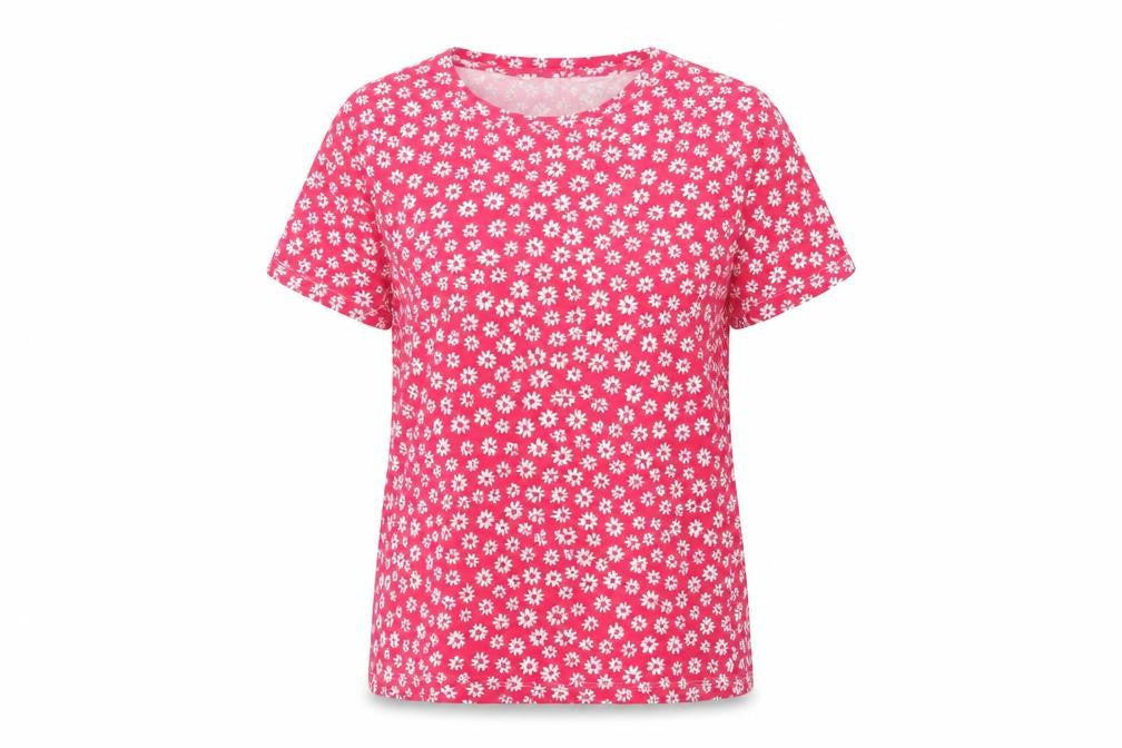 Marks and Spencer Women Pink Floral Cotton Jersey T-Shirt UK 14