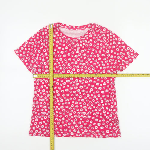 Marks and Spencer Women Pink Floral Cotton Jersey T-Shirt UK 14