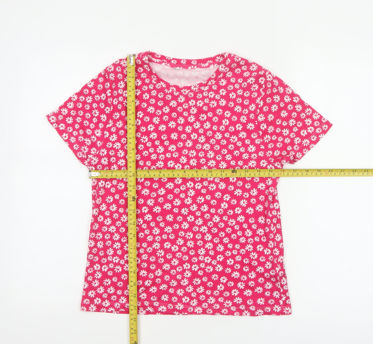 Marks and Spencer Women Pink Floral Cotton Jersey T-Shirt UK 14