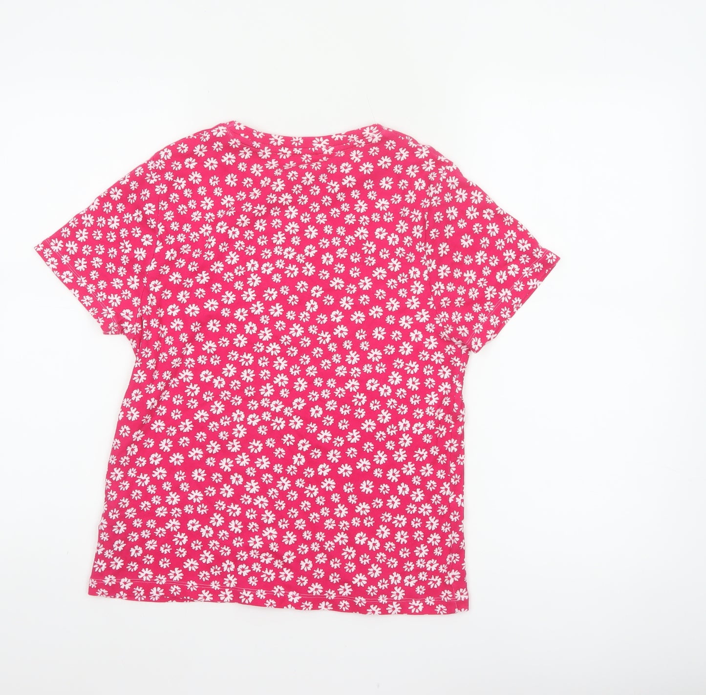 Marks and Spencer Women Pink Floral Cotton Jersey T-Shirt UK 14