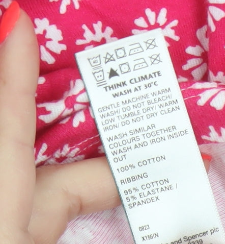 Marks and Spencer Women Pink Floral Cotton Jersey T-Shirt UK 14