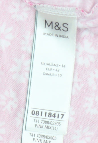Marks and Spencer Women Pink Floral Cotton Jersey T-Shirt UK 14