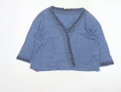 Wrap London Women’s Blue UK 14 Linen V-Neck Embroidered 3/4 Sleeve Blouse